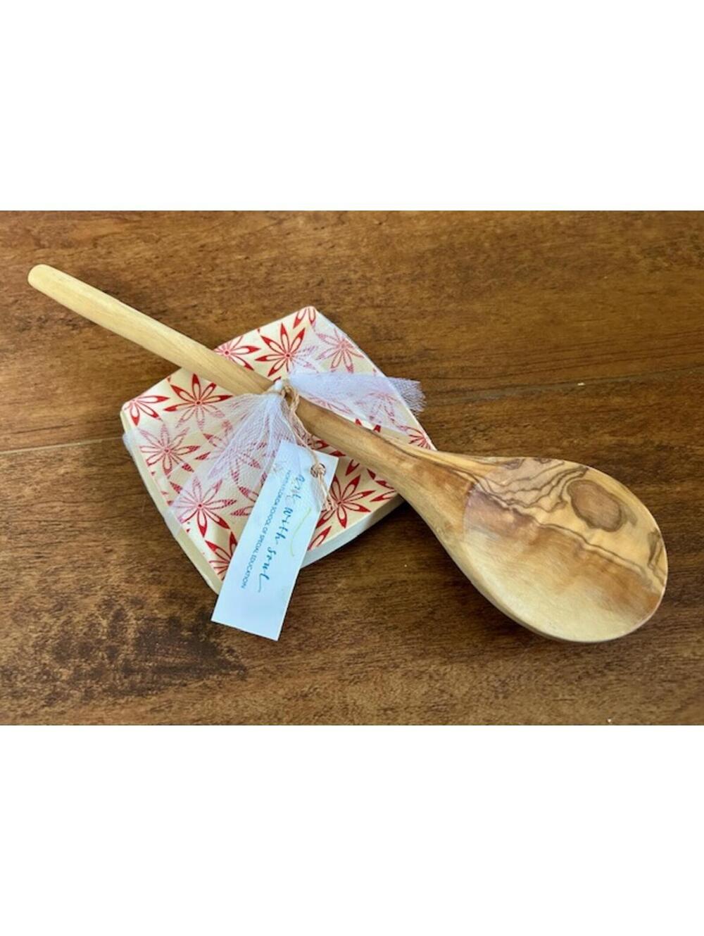 Handcrafted Wooden Spoon with Decorative Ceramic Dish